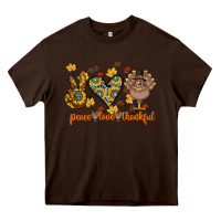 Chocolate Brown Peace Love Thankful Heavy Core Tee - CowhideDigitalArt