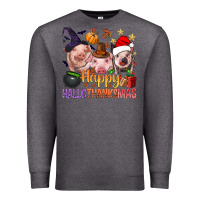 Charcoal Heather Happy Hallothanksmas Pigs Premium Sweatshirt - NancyCooperArtShop