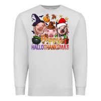 Dove Grey Happy Hallothanksmas Pigs Premium Sweatshirt - NancyCooperArtShop