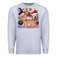 Heather Grey Happy Hallothanksmas Pigs Premium Sweatshirt - NancyCooperArtShop