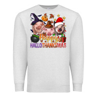 Oatmeal Heather Happy Hallothanksmas Pigs Premium Sweatshirt - NancyCooperArtShop