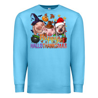 Ocean Blue Happy Hallothanksmas Pigs Premium Sweatshirt - NancyCooperArtShop