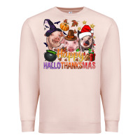 Pale Pink Happy Hallothanksmas Pigs Premium Sweatshirt - NancyCooperArtShop