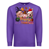 Purple Happy Hallothanksmas Pigs Premium Sweatshirt - NancyCooperArtShop