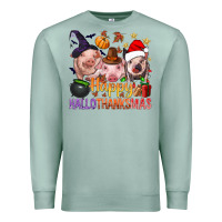 Seafoam Happy Hallothanksmas Pigs Premium Sweatshirt - NancyCooperArtShop