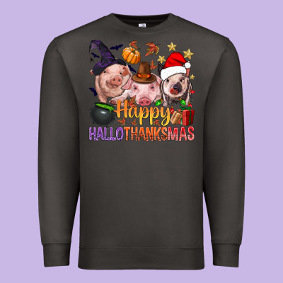 Happy Hallothanksmas Pigs Premium Sweatshirt Designed By Nancycooperartshop