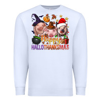 White Happy Hallothanksmas Pigs Premium Sweatshirt - NancyCooperArtShop