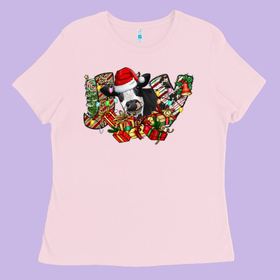 Christmas Joy Cow Ladies Tee Designed By Cowhidedigitalart