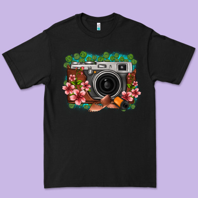 Floral Lotus Leaf Film Roll Vintage Camera Premium Tee Designed By Fadigitalartstudio