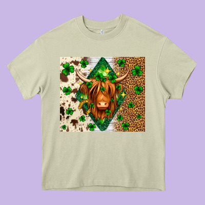 St. Patrick's Day Highland Cow Heavy Core Tee Designed By Neo Western