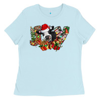 Baby Blue Christmas Joy Cow Ladies Tee - CowhideDigitalArt