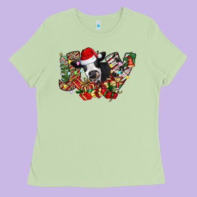 Christmas Joy Cow Ladies Tee Designed By Cowhidedigitalart