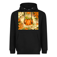 Black Fall Pumpkins with Flowers Heavyweight Hoodie - texasbilliewilder