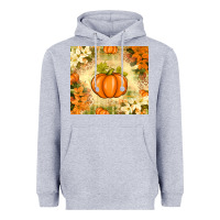 Heather Grey Fall Pumpkins with Flowers Heavyweight Hoodie - texasbilliewilder