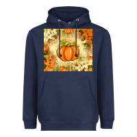 Navy Fall Pumpkins with Flowers Heavyweight Hoodie - texasbilliewilder