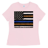Bubblegum Pink Back to blue USA flag leopard police 20oz tumbler Ladies Tee - Neo Western