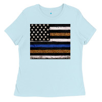 Baby Blue Back to blue USA flag leopard police 20oz tumbler Ladies Tee - Neo Western
