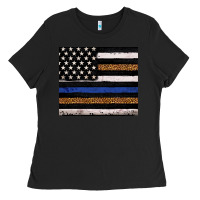 Black Back to blue USA flag leopard police 20oz tumbler Ladies Tee - Neo Western