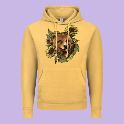Bear Head Sunflowers Vintage Hoodie Designed By Nancycooperartshop