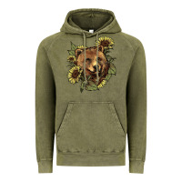 Vintage Olive bear head sunflowers Vintage Hoodie - NancyCooperArtShop