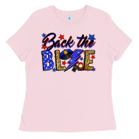 Bubblegum Pink Back the blue with lightning bolt Ladies Tee - Neo Western