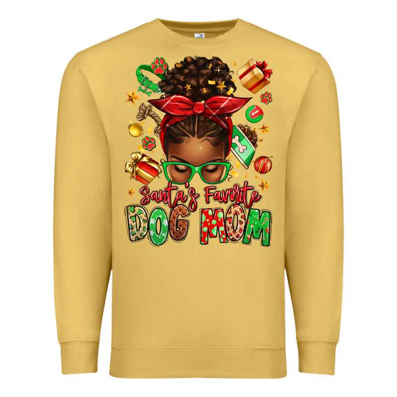 Santas Favorite Dog Mom Afro Messy Bun Premium Sweatshirt by texasbilliewilder | Teevron