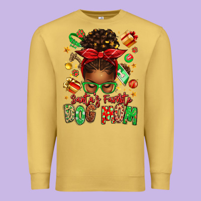 Santas Favorite Dog Mom Afro Messy Bun Premium Sweatshirt Designed By Texasbilliewilder