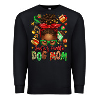 Black santas favorite dog mom afro messy bun Premium Sweatshirt - texasbilliewilder