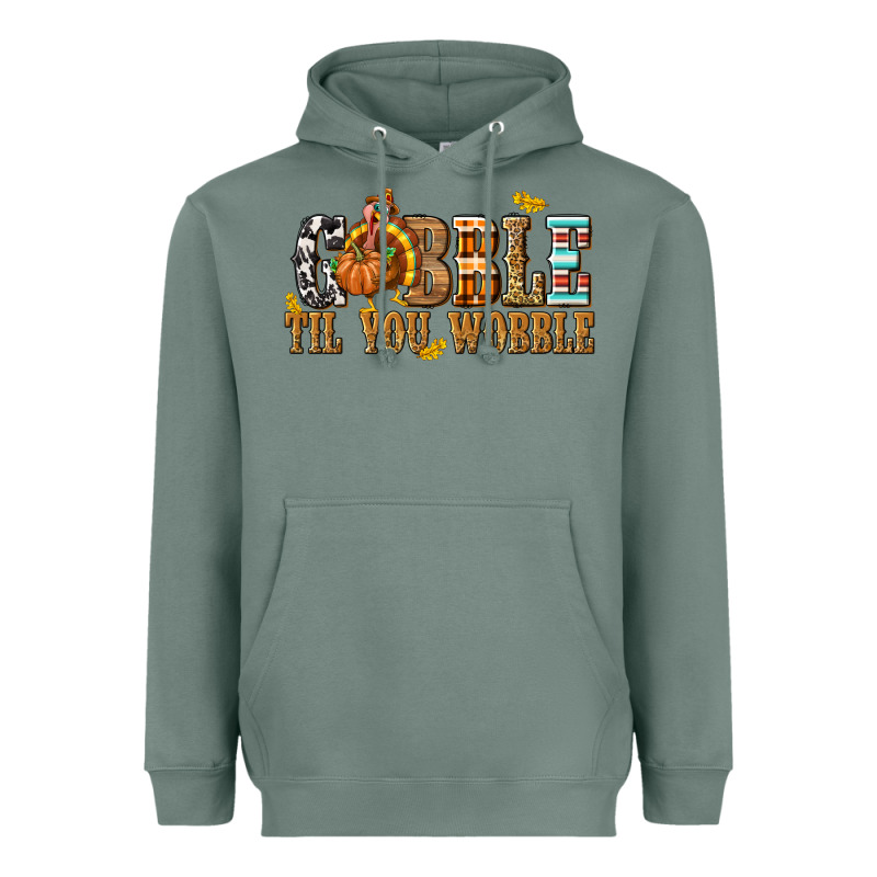 Gobble Til You Wobble With Turkey Heavyweight Hoodie by texasbilliewilder | Teevron
