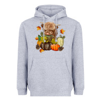 Heather Grey Heifer with Pumpkins Heavyweight Hoodie - texasbilliewilder