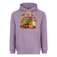 Lavender Heifer with Pumpkins Heavyweight Hoodie - texasbilliewilder
