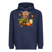 Navy Heifer with Pumpkins Heavyweight Hoodie - texasbilliewilder