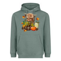 Sage Heifer with Pumpkins Heavyweight Hoodie - texasbilliewilder