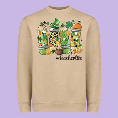 Retro Patricks Day Teacher Life Heavyweight Sweatshirt Designed By Maliassmallbusiness