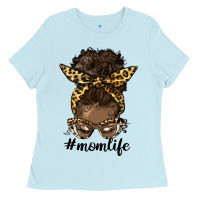 Baby Blue afro messy bun mom life Ladies Tee - HRA Design Shop