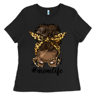 Black afro messy bun mom life Ladies Tee - HRA Design Shop