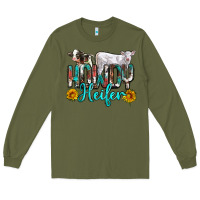 Army Green western howdy heifer Long Sleeve Tee - NancyCooperArtShop