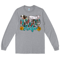 Heather Grey western howdy heifer Long Sleeve Tee - NancyCooperArtShop