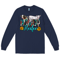 Navy western howdy heifer Long Sleeve Tee - NancyCooperArtShop