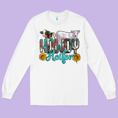 Western Howdy Heifer Long Sleeve Tee Designed By Nancycooperartshop