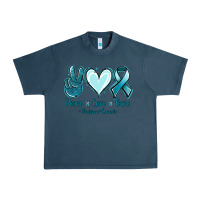 Midnight Navy Peace Love Cure Ovarian Cancer Urban Heavy Tee - Jasminsmagicworld