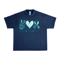 Navy Peace Love Cure Ovarian Cancer Urban Heavy Tee - Jasminsmagicworld