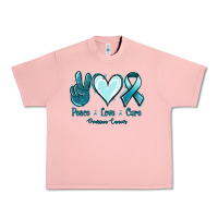 Salmon Peace Love Cure Ovarian Cancer Urban Heavy Tee - Jasminsmagicworld