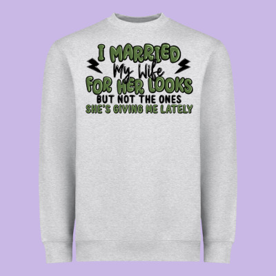 I Married My Wife For Her Looks Heavyweight Sweatshirt Designed By Maliassmallbusiness