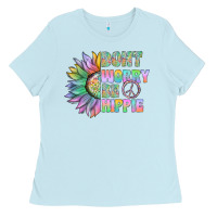 Baby Blue Don't Worry Be Hippie Ladies Tee - CowhideDigitalArt