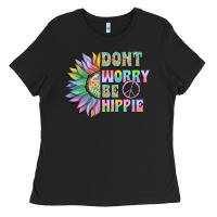Black Don't Worry Be Hippie Ladies Tee - CowhideDigitalArt