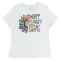 White Don't Worry Be Hippie Ladies Tee - CowhideDigitalArt