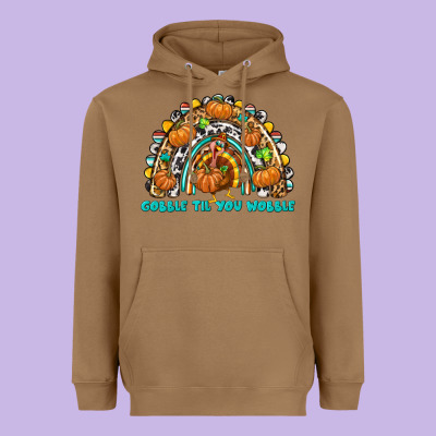Gobble Til You Wobble With Rainbow Heavyweight Hoodie Designed By Texasbilliewilder
