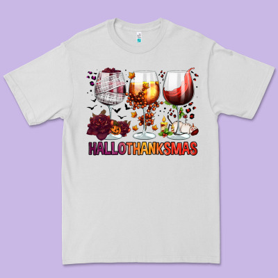 Hallothanksmas Halloween Thanksgiving  Christmas Wine Premium Tee Designed By Fadigitalartstudio