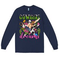Navy western rodeo cowgirl dreams Long Sleeve Tee - NancyCooperArtShop